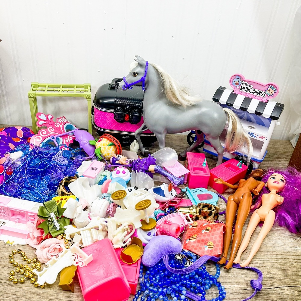Mixed Toy Lot Horse Fashion Dolls Disney Munchlings Vanity Case Kitchen Set